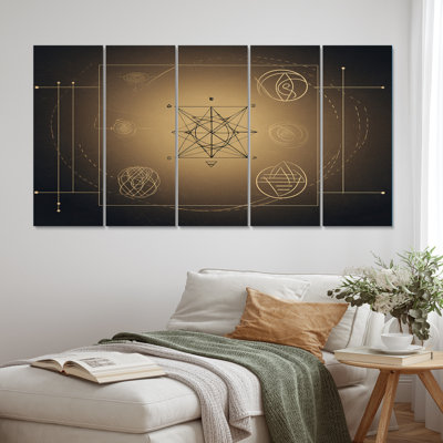 «Resson Of Atlantis Pyramid Mysteries II», reproduction d'art abstraite, 5 panneaux égaux