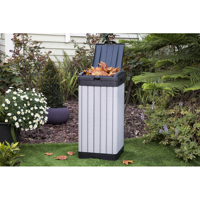 Gray Heavy Duty Plastic Outdoor Trash Can with Double Lid