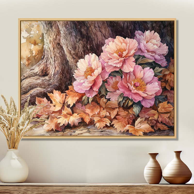 Imena, pivoines par le chêne, art mural, H 30 po x l 40 po, Impression encadrée flottante, Crème, crème