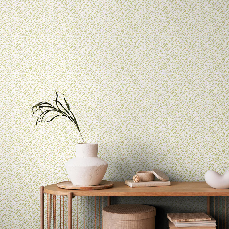 Dotty Vine - Stone 10m Wallpaper, Green Dots