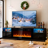 Fireplace Tv Stand With 36" Electric Fireplace, Led Light Entertainment Center, Modern Wood Texture Entertainment Stand With Highlight Storage Cabinet For Tvs Up To 80", 70 Inches