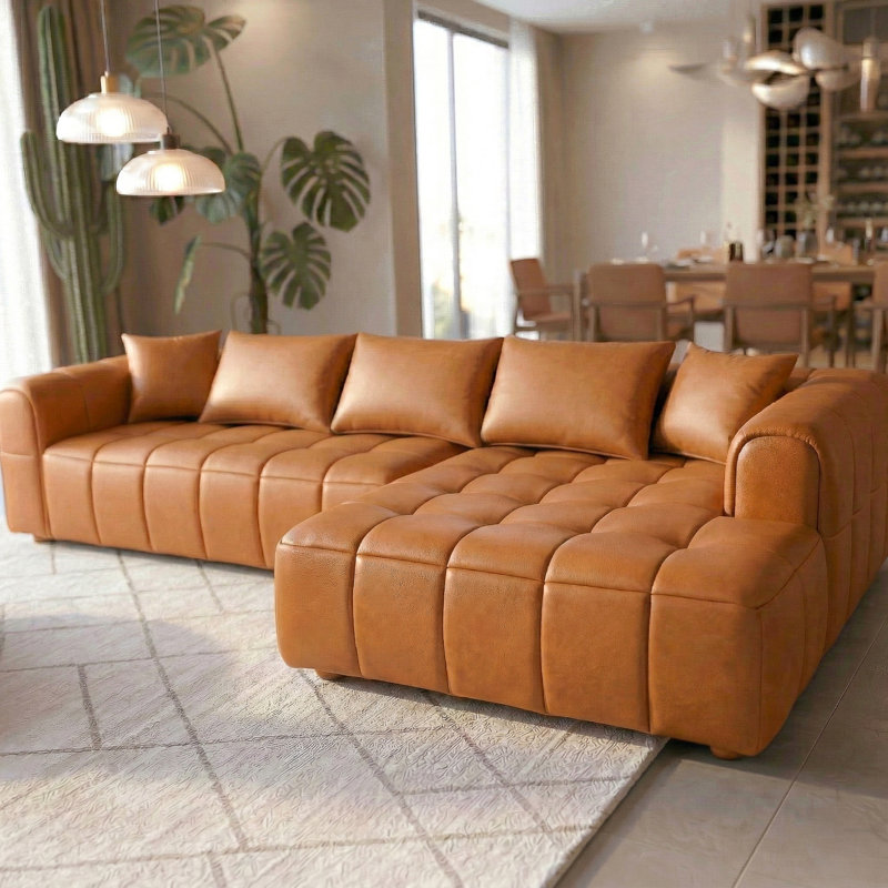 Lasker Modern L-Shaped Sectional With Solid Wood Legs And Stylish Tufted Design