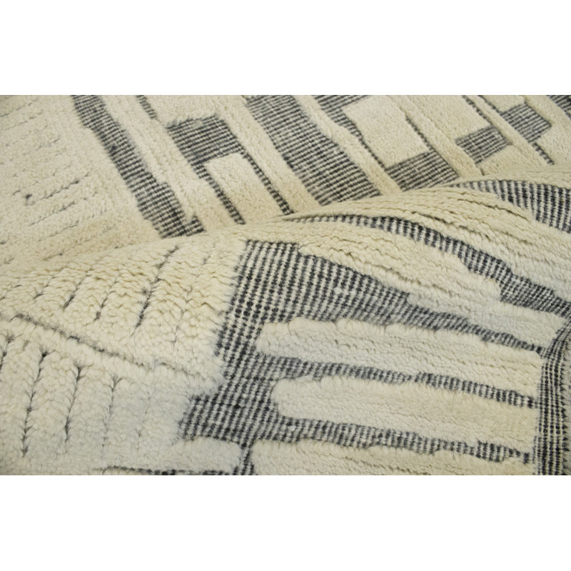 Tapis abstrait crème / gris abstrait fait à la main 9 pi x 12 pi