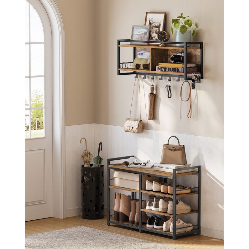 Coat Rack Shoe Bench Set, Brown