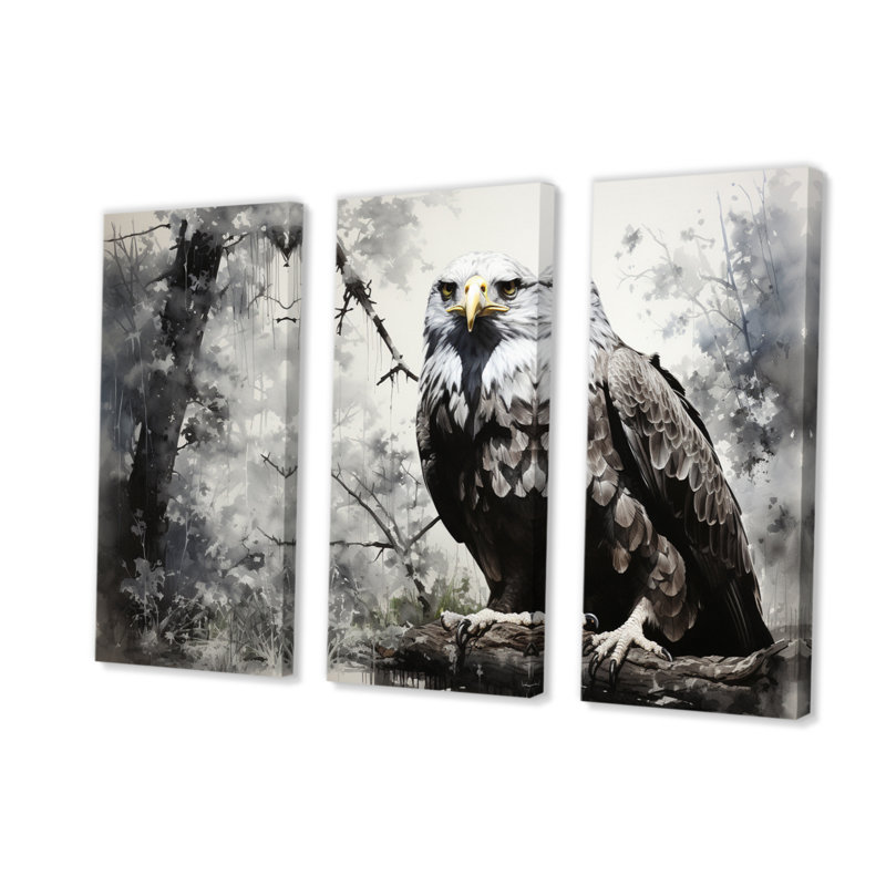 Aigle gris de sérénité sur toile, reproduction de 3 pièces, H 40 po x l 60 po
