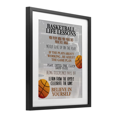 Basketball Life Lessons, reproduction encadrée sous verre, conception de Kim Allen
