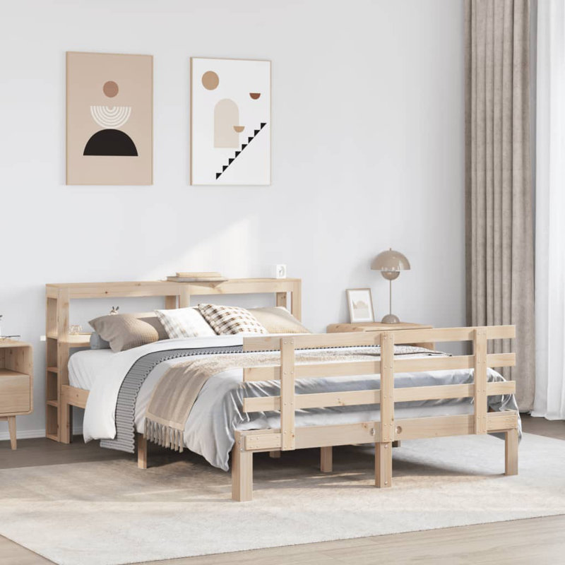 Bed Frame With Headboard Without Mattress, 146 x 224.5cm, Natural