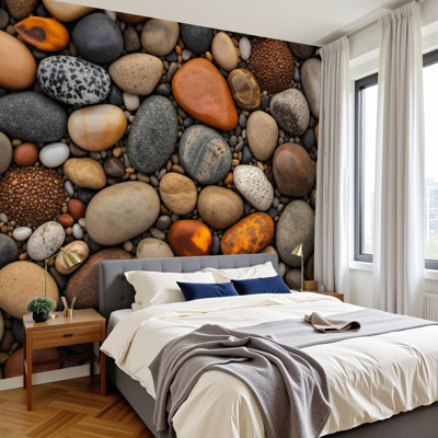 Peel and Stick Wallpaper Colorful Rocks Stones Varied Shades Textures Wall Murals 100"H x 144"W Removable PVC Wall Paper Self-Adhesive Wall Decor for Bedroom Living Room Home Office