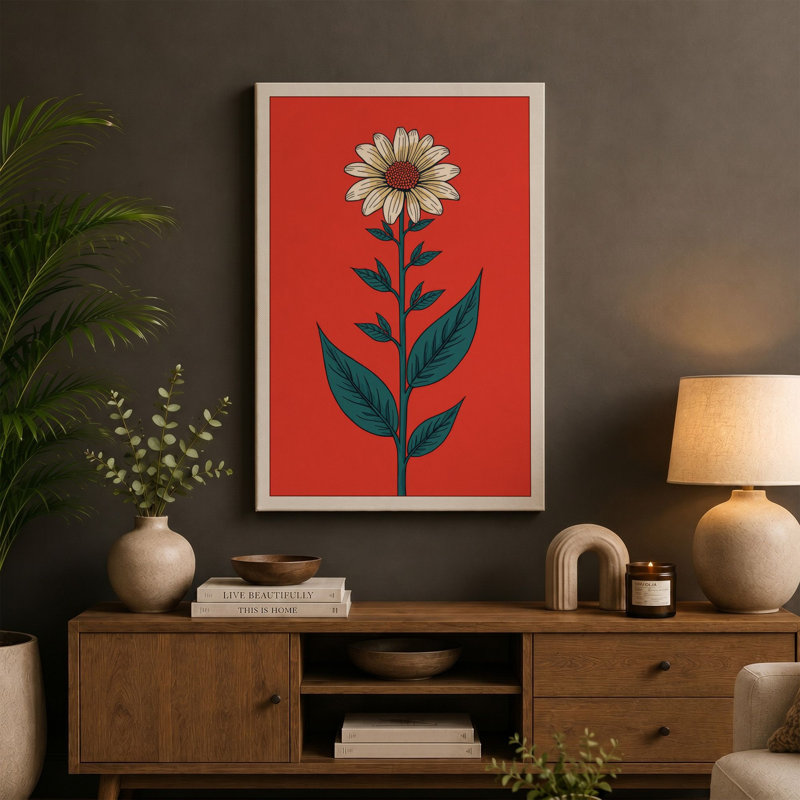 Simple Daisy Botanical - Wrapped Canvas, 30x20 - 76.2 x 50.8 cm, Terracotta Border