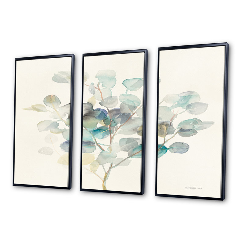 Feuilles d'eucalyptus I - ensemble d'art mural sur toile traditionnel encadré de 3