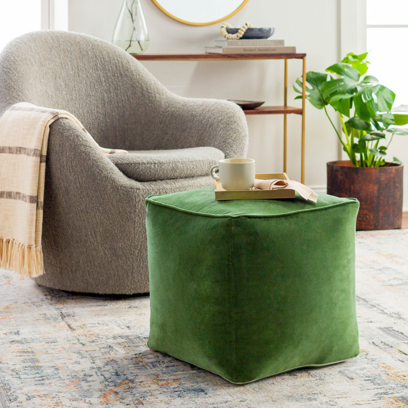 Johnson 16" Square Pouf, Green Velvet