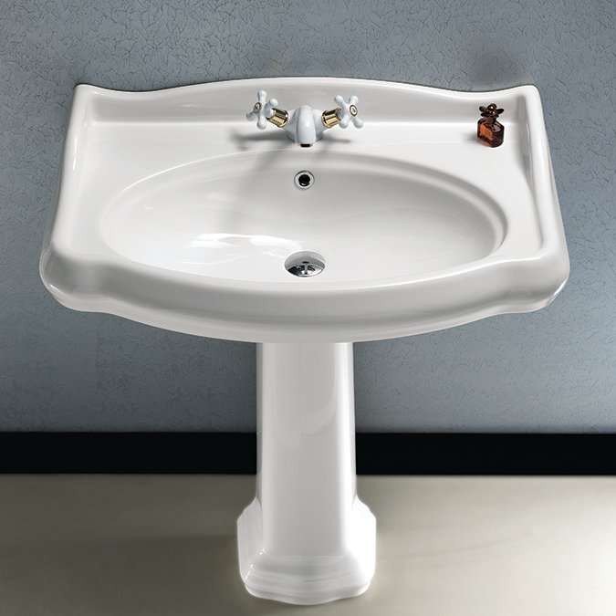 Grand lavabo sur pied en céramique blanc avec trop-plein 1837, Trou simple