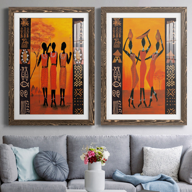 Trois chasseurs - ensemble de 2 impressions, H 31,5 po x l 47 po x P 1,5 po, Blanc, Papier, cadre noyer