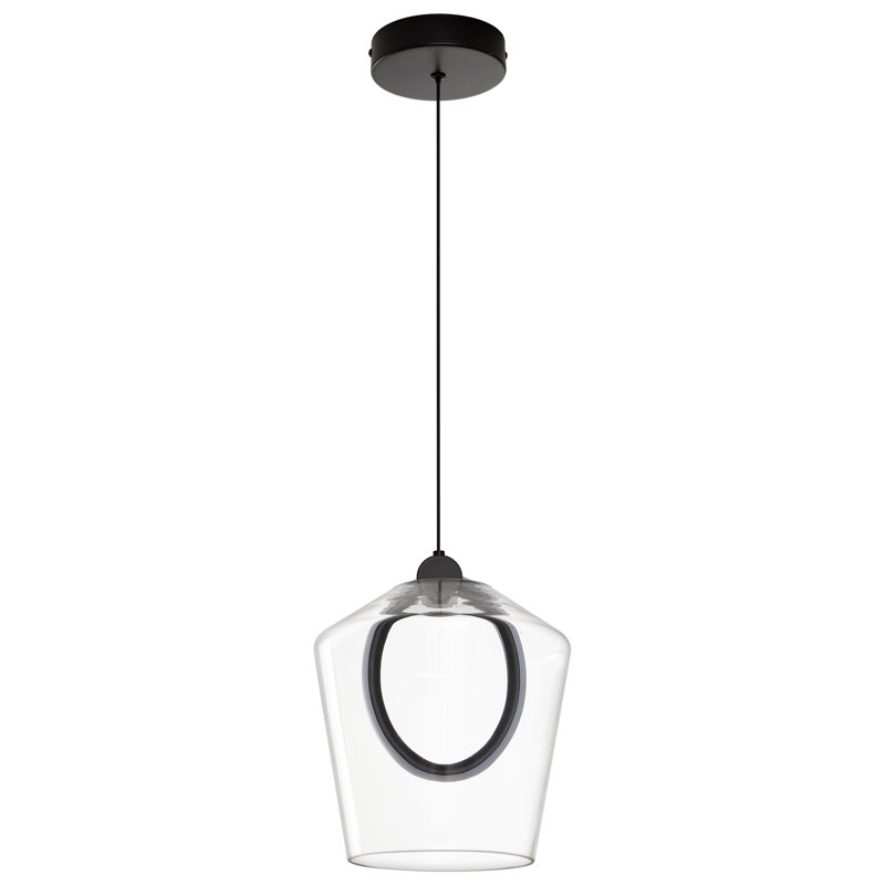 Luminaire suspendu moderne à 1 lumière à DEL simple noir mat avec abat-jour en verre transparent de 8,11 po