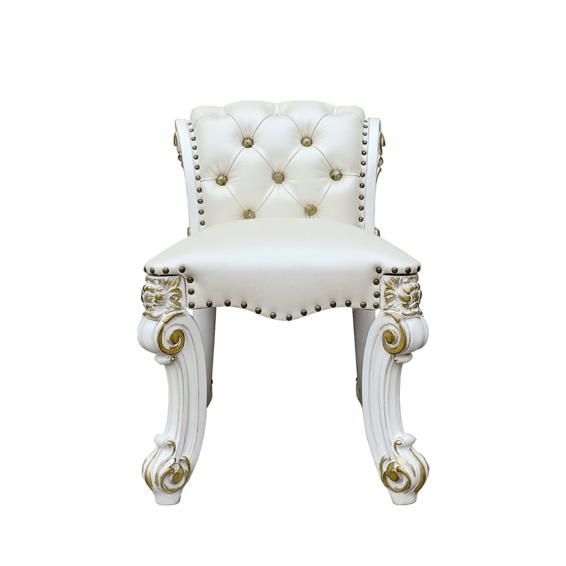 Tabouret de coiffeuse Vendome en cuir synthétique beige et perle antique