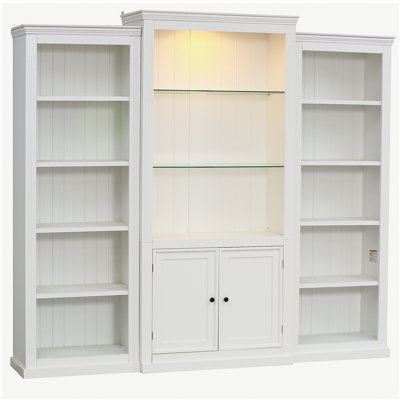 Bibliothèque de 78,75 po de hauteur, 3 pièces, vitrine avec plafonnier à DEL réglable 5 couleurs, tablettes de style rétro avec tablettes en verre trempé pour le salon, le bureau, le studio ou l'espace de travail