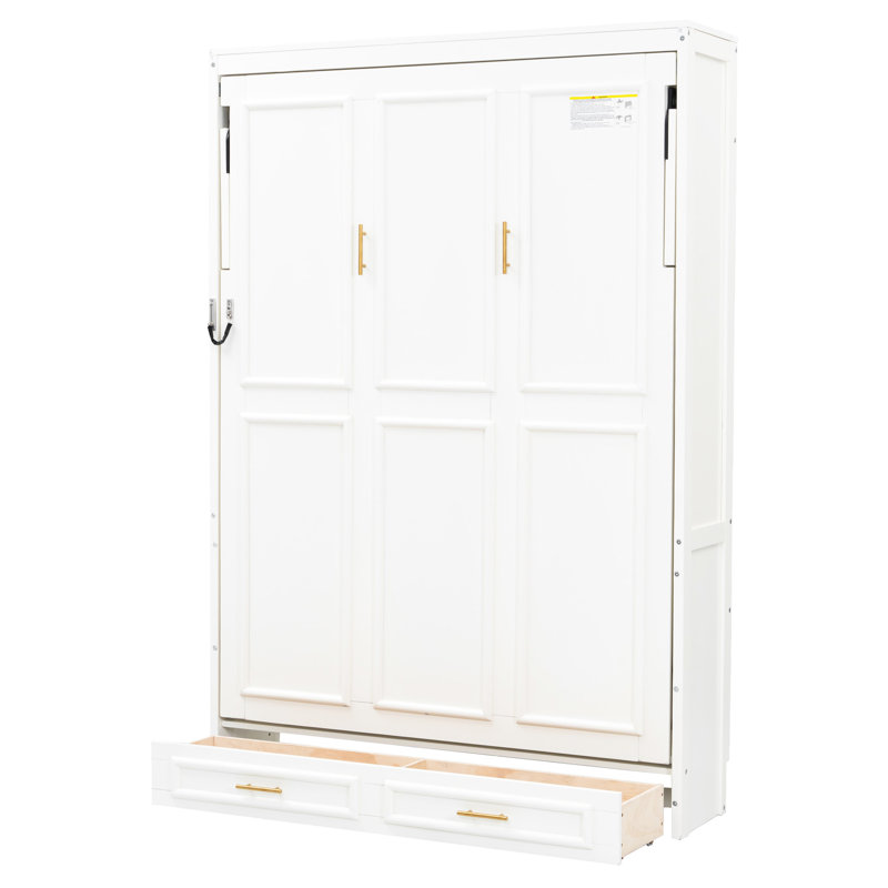 Lit double beige avec 2 tiroirs, bois de pin et fabrication fiables, conception pliante peu encombrante pour le cadre de rangement de la chambre d'amis, format compact