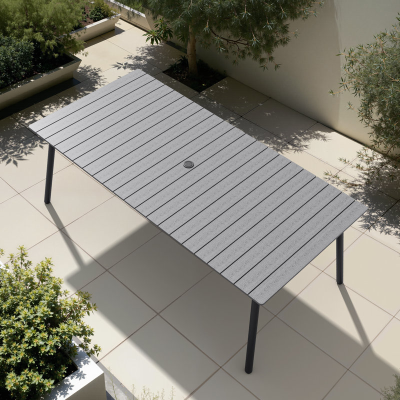 Table de salle à manger de patio avec trou pour parasol, H 29,13 po x L 82,48 po x l 40,55 po, Gris foncé