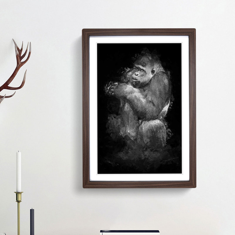 Lowland Gorilla in Abstract - Picture Frame Painting Print, 48cm H x 36cm W x 2cm D, Walnut Framed