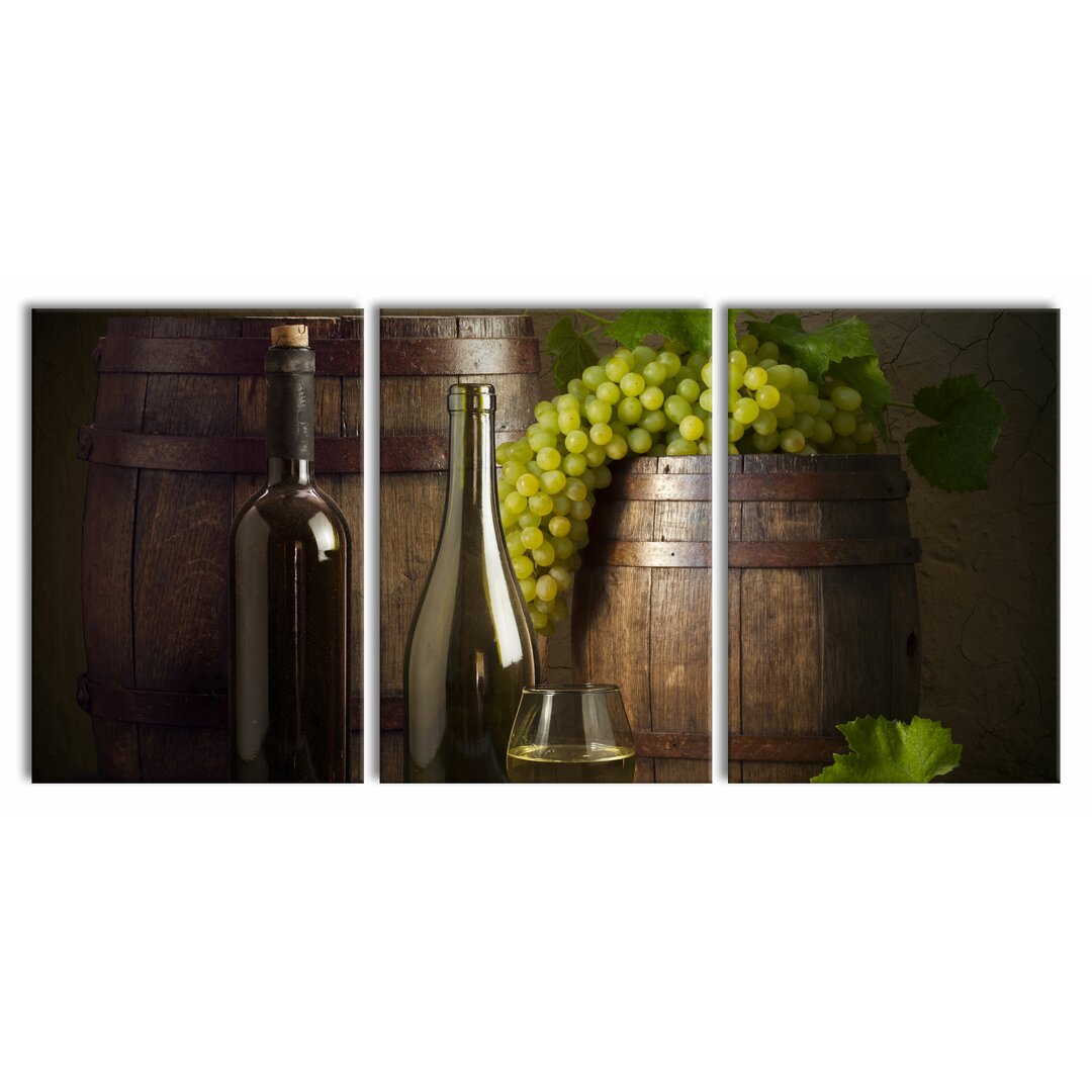 3-tlg. Leinwandbilder-Set Barrels with Grapes and Wine