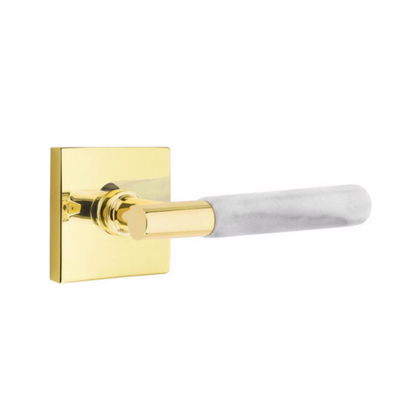 Ensemble de leviers de passage Emtek Select, rosette carrée, tige en T, poignée en terrazzo clair, gauche, Droite