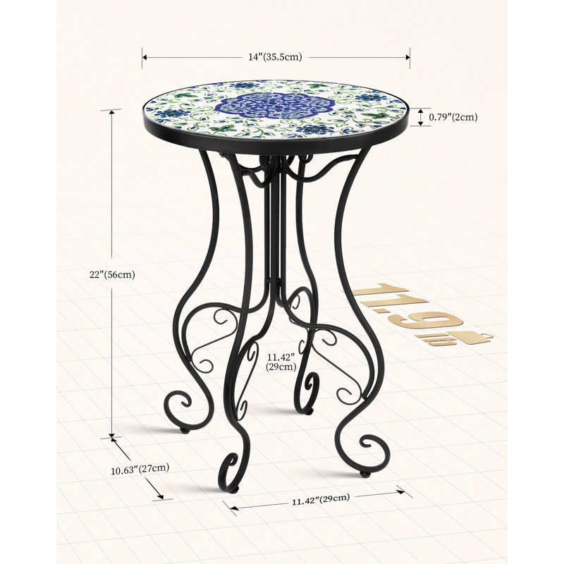 Round Metal Outdoor Side Table , 14'' in. W 14'' in. D