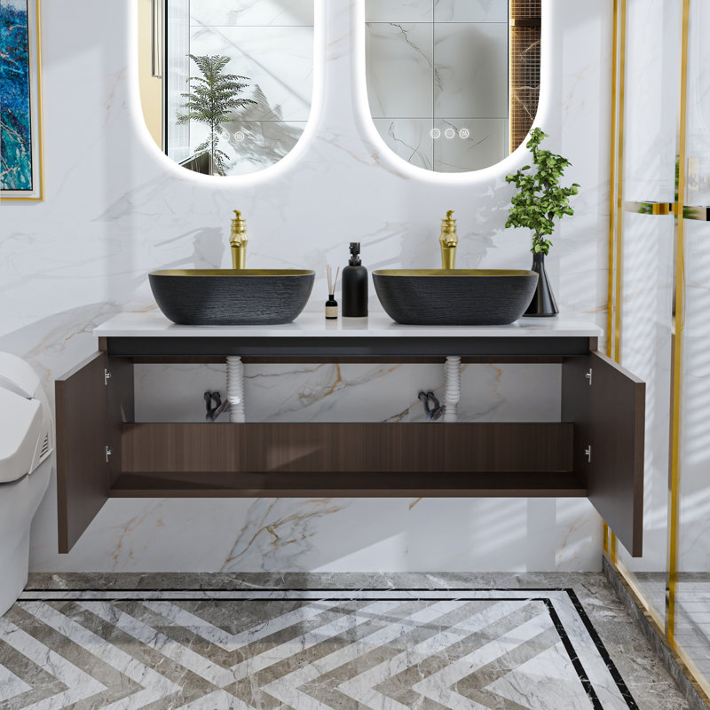 Ronique 120Cm Wall Mounted Double Bathroom Vanity Sink with Ceramic Basin, Faucet and Hoses