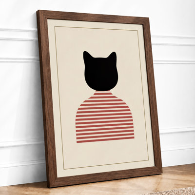 Cat In Red Stripes Minimalist - Print