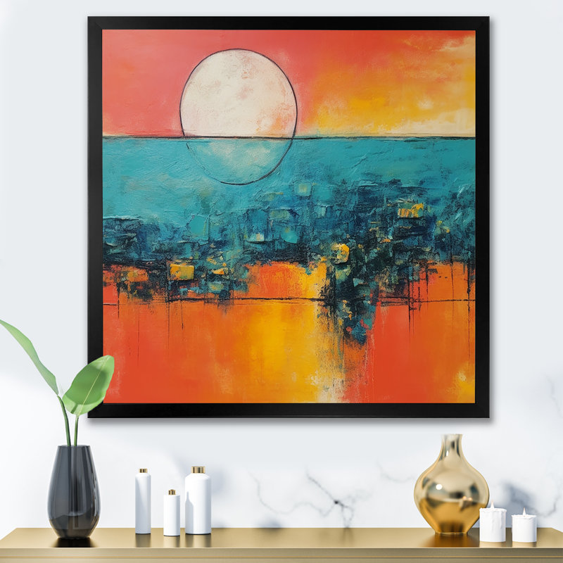 Bleu et orange, minimalisme, coucher de soleil I - art mural minimalisme, Toile tendue, H 16 po x l 16 po x P 1 po