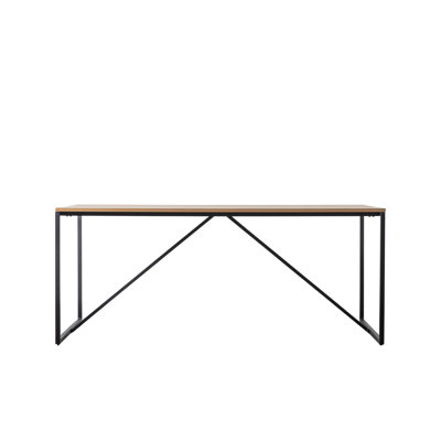 Fernbush Oak Solid Wood Top Metal Base Dining Table