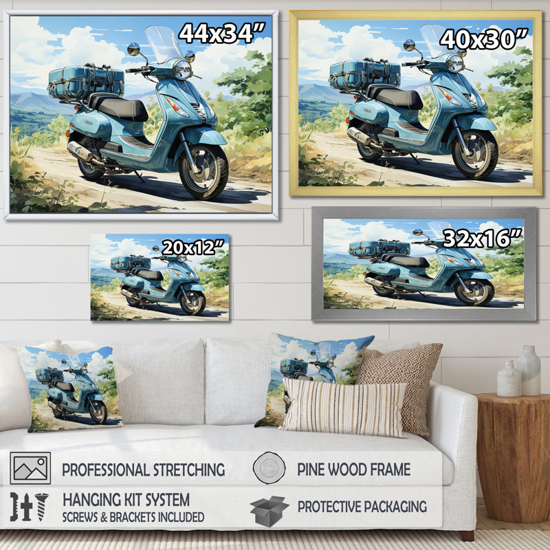 «Blue Scooter», impression sur toile, Cadre flottant noir, H 12 po x l 20 po x P 1 po