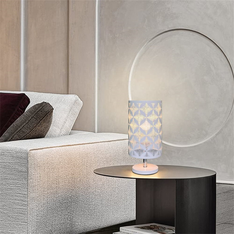 Metal Table Lamp, White, White