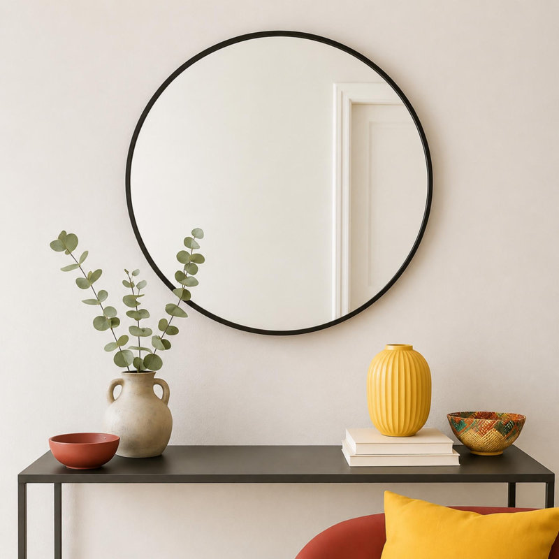 Miroir de salle de bain rond, Noir, 24 po x 24 po