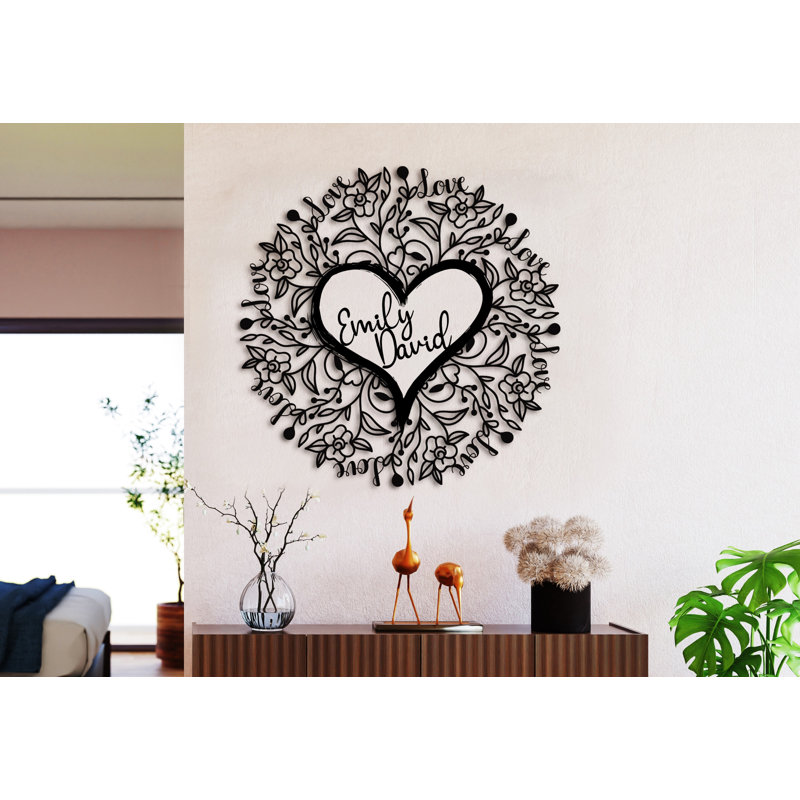 Cœur et amour, décoration murale en métal sur mesure, cadeau personnel pour la Saint-Valentin et mariage, Oui, Noir mat