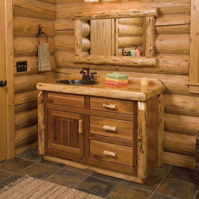 Meuble-lavabo Fireside Lodge Cedar, Gauche, Comptoir en pierre avec finition en verre liquide
