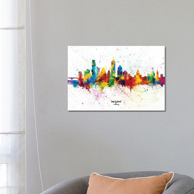 Austin Texas Skyline Splash by Michael Tompsett - Wrapped Canvas Painting
