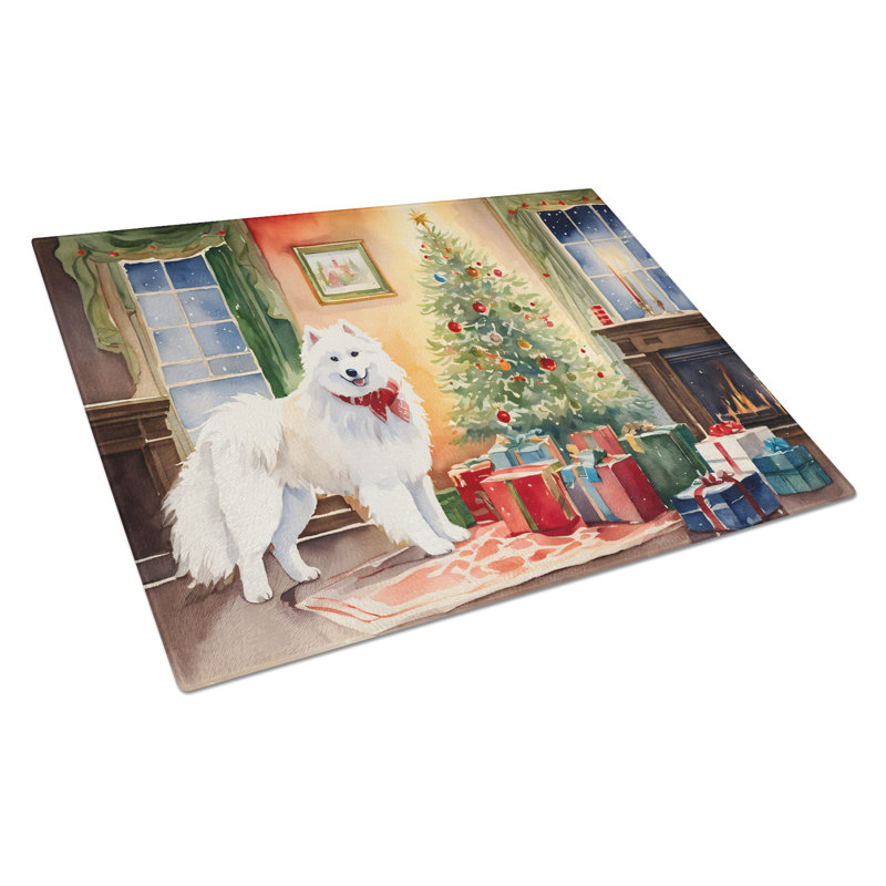Grande planche à découper en verre Samoyed Cozy Christmas