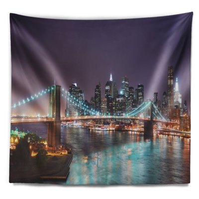 Tapisserie panorama avec accessoires suspendus en polyester cityscape new york city manhattan inclus