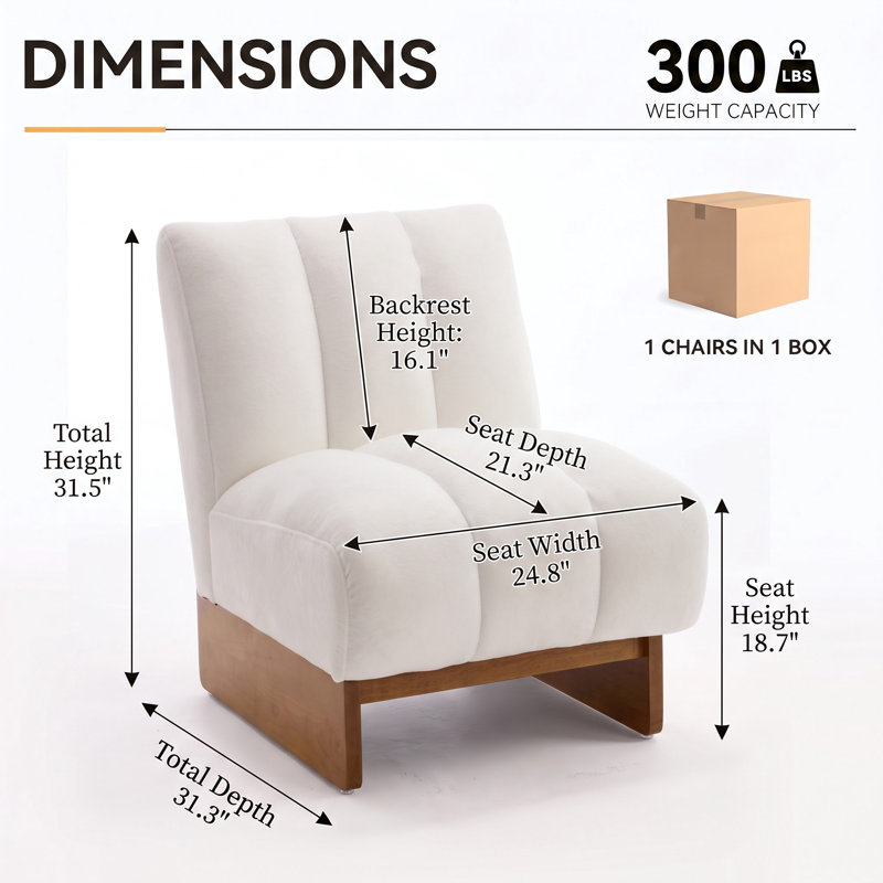 Fauteuil d'appoint moderne, fauteuil lounge rembourré avec base en bois massif, chaise d'appoint pour salon, Blanc