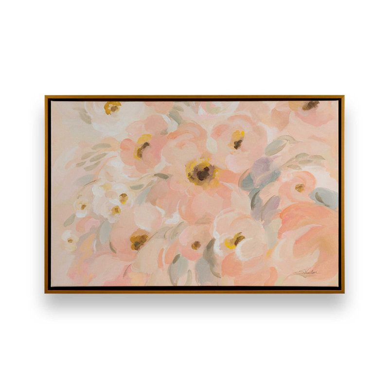 «Blush Blooms», reproduction sur toile, Cadre flottant doré poli, H 8,75 po x l 12,75 po