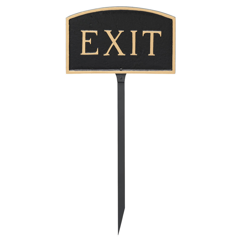 Exit Statement Garden Sign, Black/Gold, 5.5" H x 9" W x 0.25" D