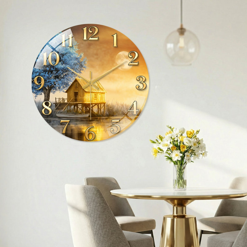 Horloge murale en verre Lake House, 40 x 40 cm (15,7 x 15,7 pouces)