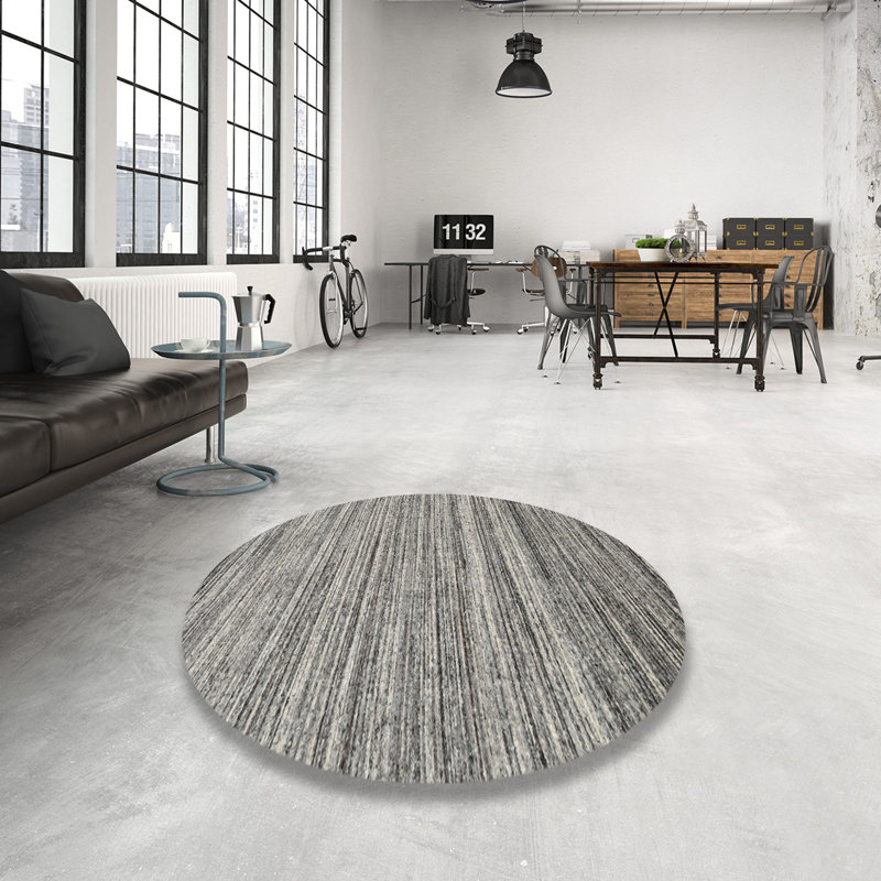 Tapis contemporain gris, Rond 5 pi