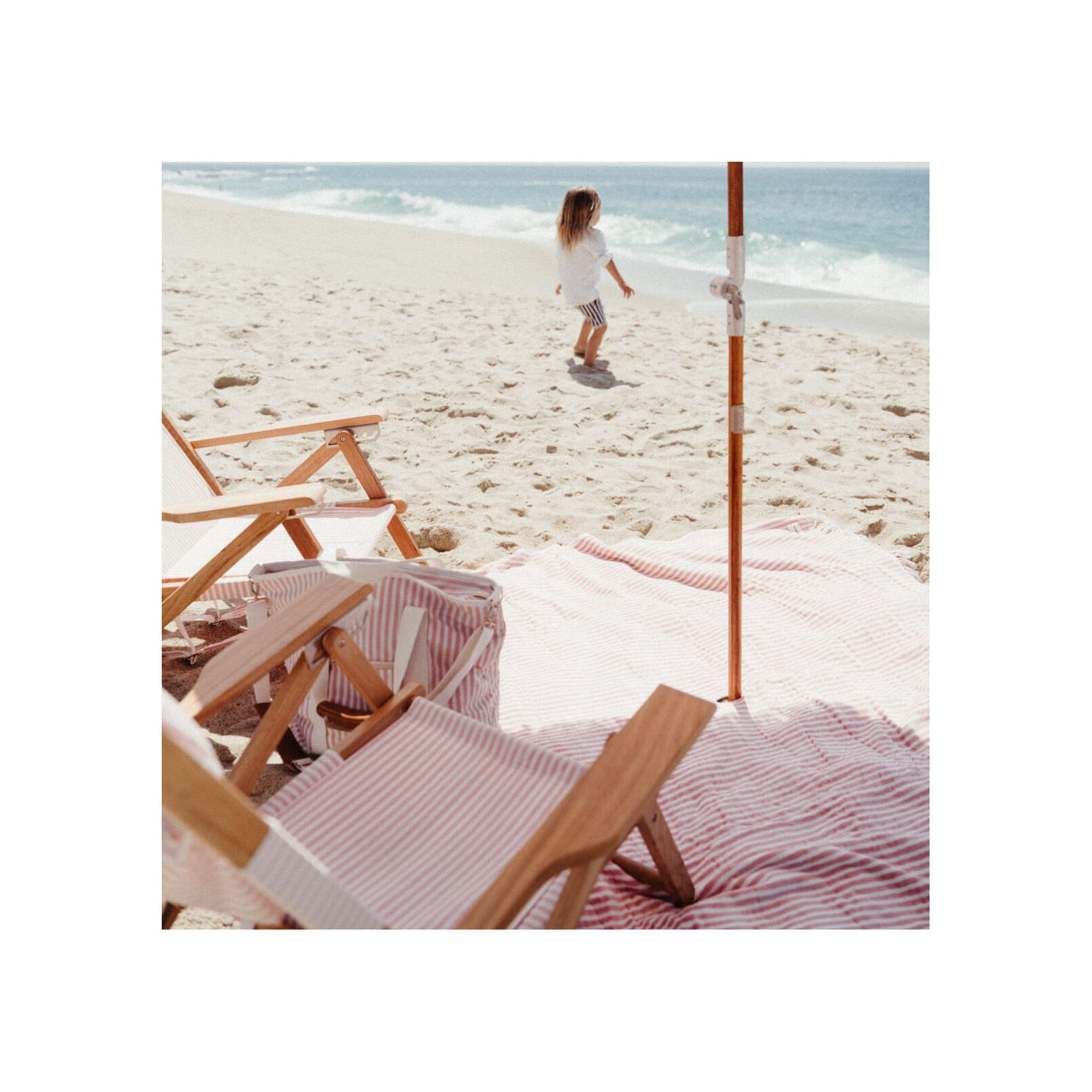  Reclining Beach Chair with Cushion, Lauren's Pink Stripe