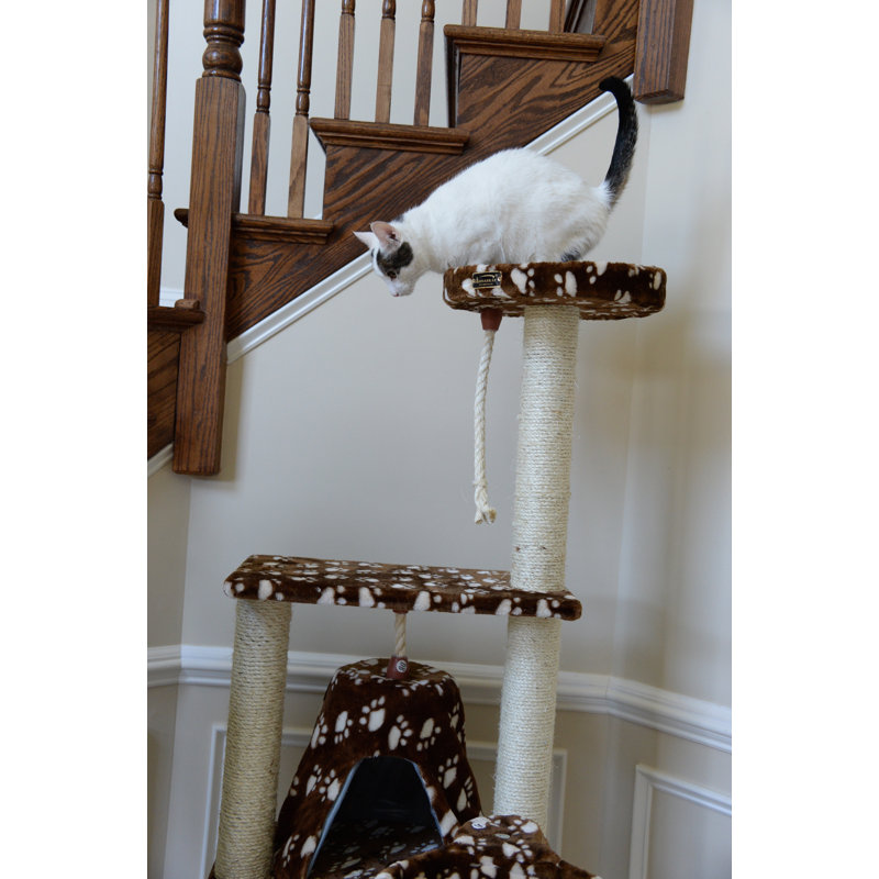 66'' Saddle Brown Faux Fur Cat Tree with Sisal Posts