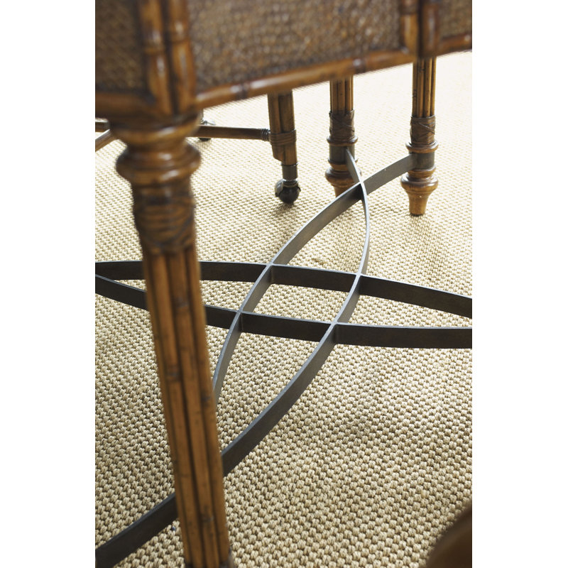 Elegant Traditional Leather-Top Game Table with Rattan Drawers, Brown