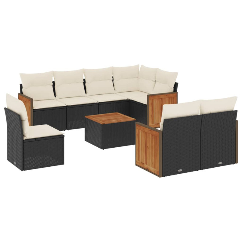 Ensemble de canapé modulaire en rotin PE 9 pièces Vidaxl, Coussin blanc / cadre noir