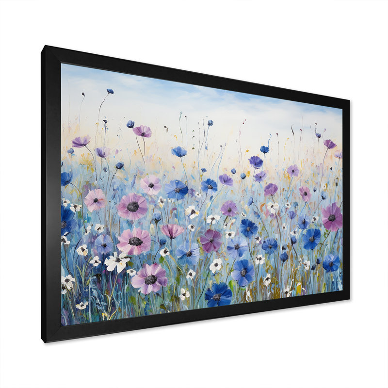 Divine cornflowers Blooming Field III - Art mural champ de fleurs, H 24 po x l 32 po x P 1 po, Cadre simple noir
