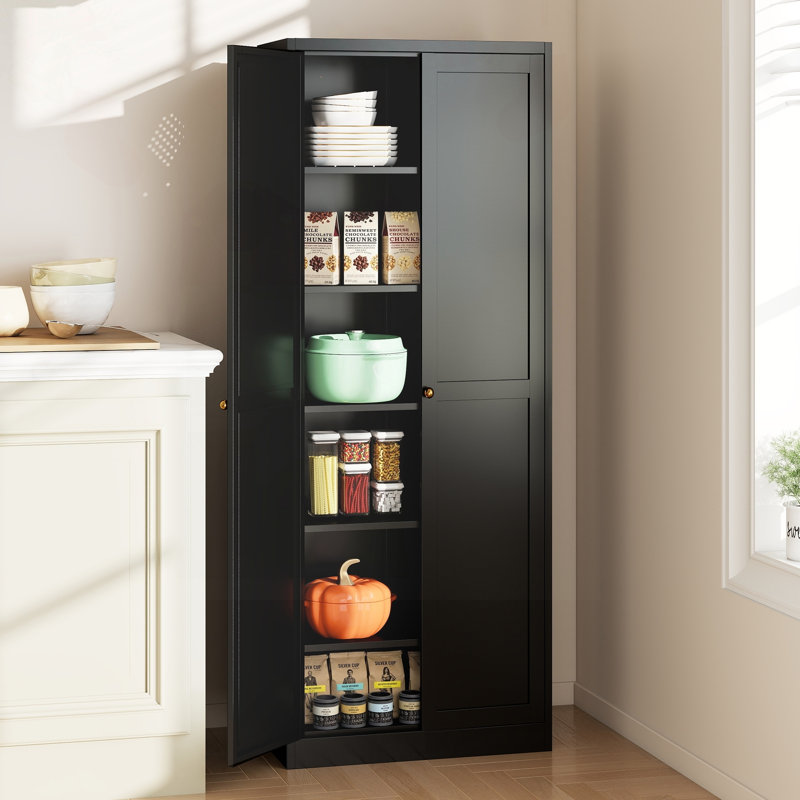 Armoire de cuisine 72 po en métal noir avec 5 tablettes