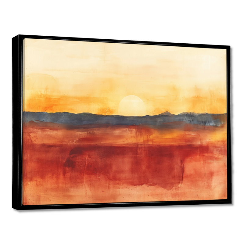 «Terracotta Horizon», art mural abstrait rouille, Korda, H 34 po x l 44 po, Cadre flottant noir